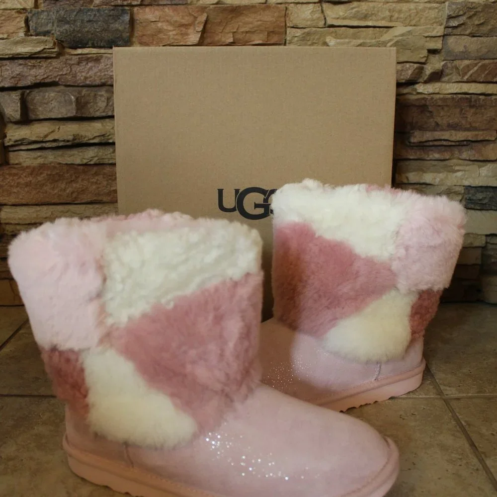 UGG NEW GIRL'S TODDLER PATCHWORK FLUFF BOOTS‎ PINK 7